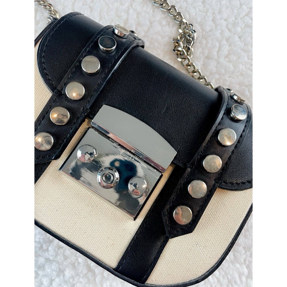 ZARA • Black/Cream Faux Leather and Canvas Studded Mini Chainlink Crossbody Bag - Picture 12 of 16